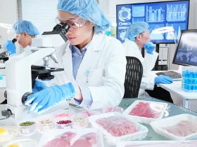 Food safety workers inspecting foods in a laboratory