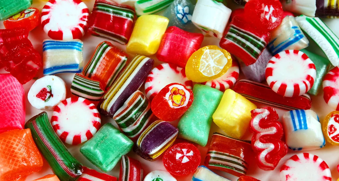 Assortment of colorful Christmas and holiday candies and sweets