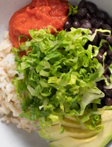 beans and rice with roasted tomato salsa