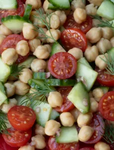 chickpea salad with tomatoes and cucumber