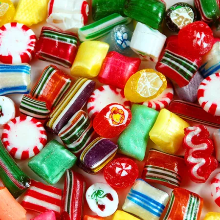 Assortment of colorful Christmas and holiday candies and sweets